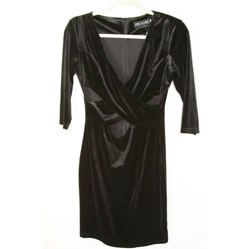 Fancyqube Black Velvet Cut-Out Dress Juniors M